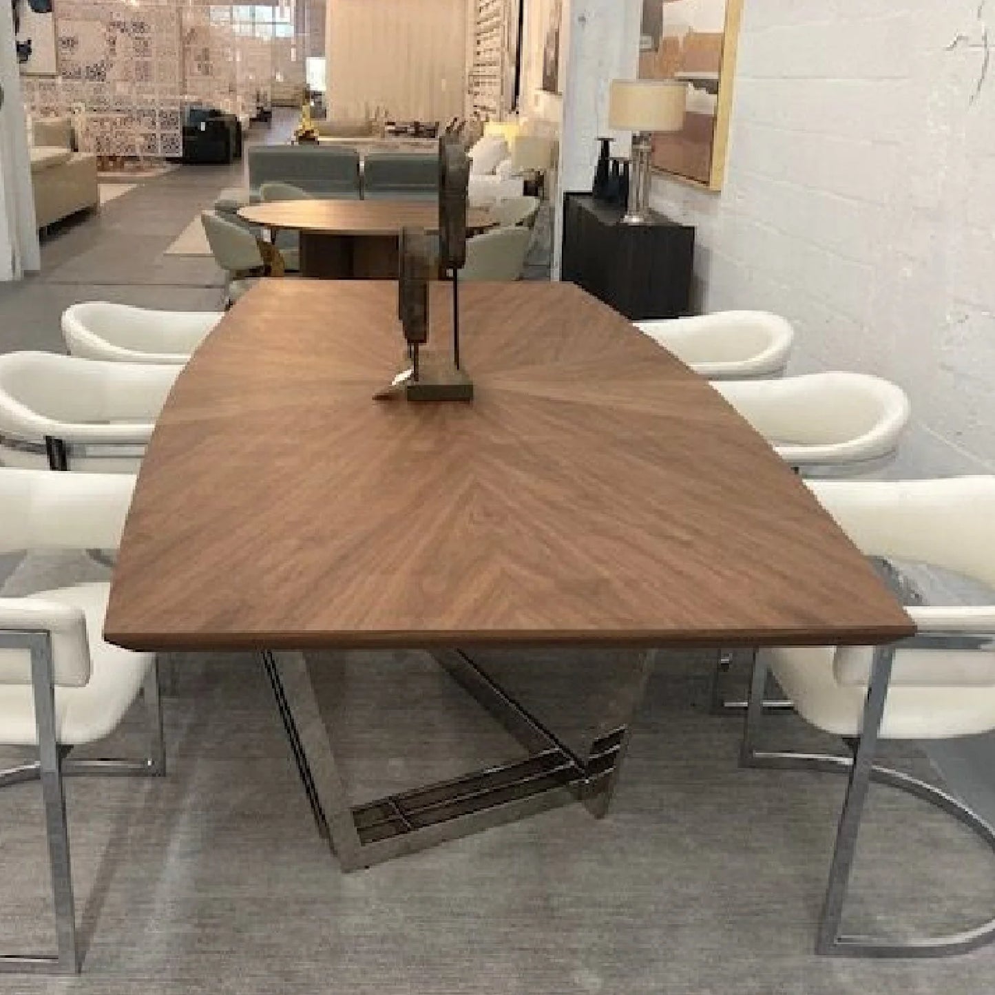 Luxury Walnut Stainless Steel Dining Table Modern Italian Style for Villa