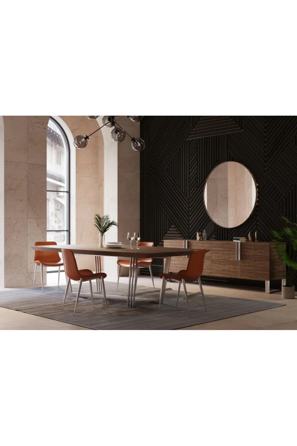 Luxury Walnut Stainless Steel Dining Table Modern Italian Style for Villa