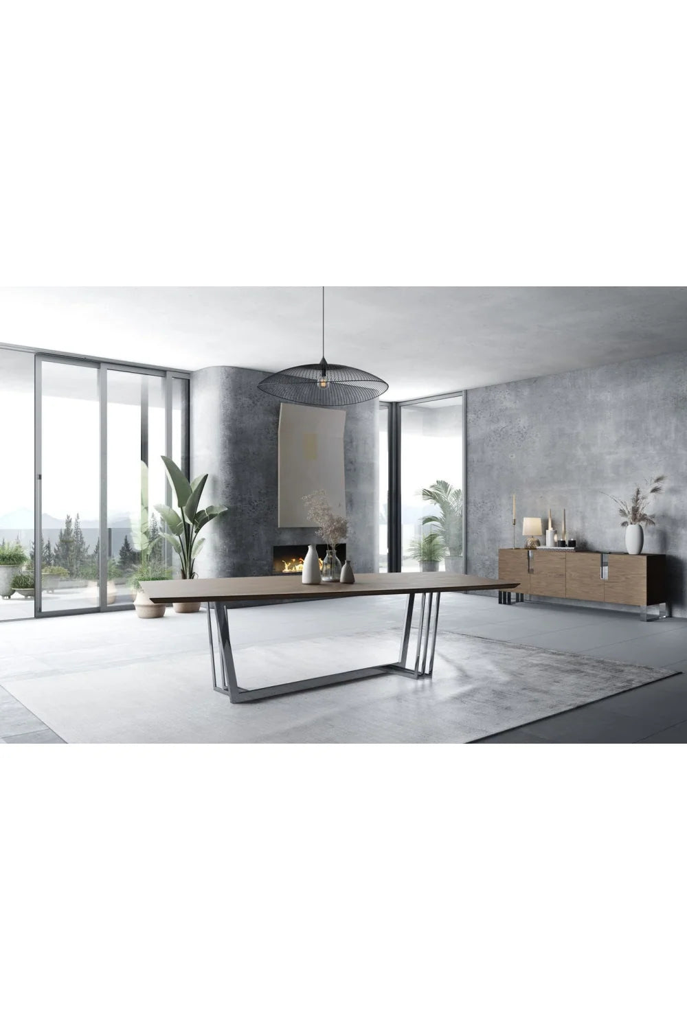 Luxury Walnut Stainless Steel Dining Table Modern Italian Style for Villa