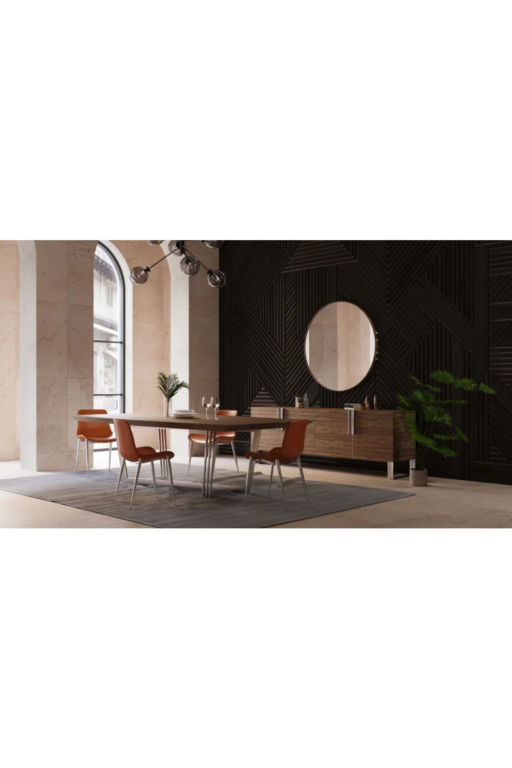 Luxury Walnut Stainless Steel Dining Table Modern Italian Style for Villa