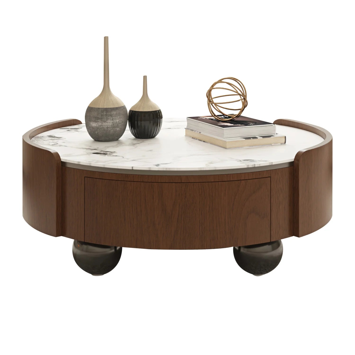 Luxury Walnut Stone Top Coffee Table Modern Italian Style for Villa