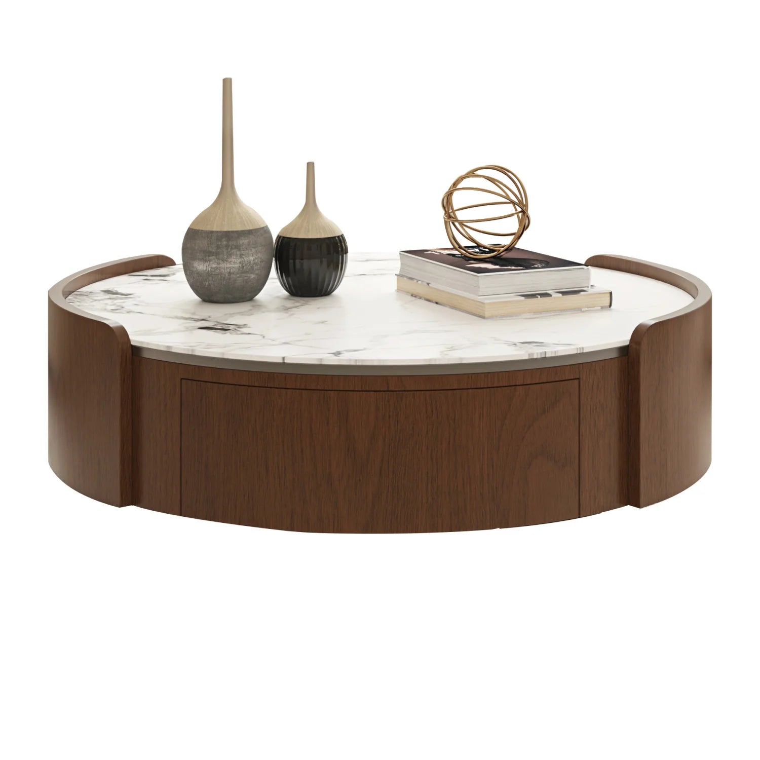 Luxury Walnut Stone Top Coffee Table Modern Italian Style for Villa