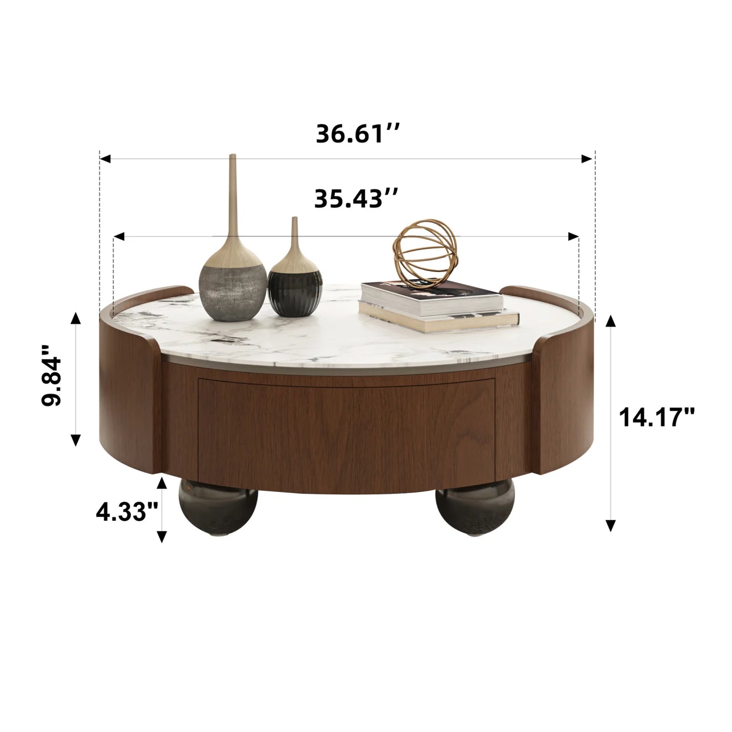 Luxury Walnut Stone Top Coffee Table Modern Italian Style for Villa