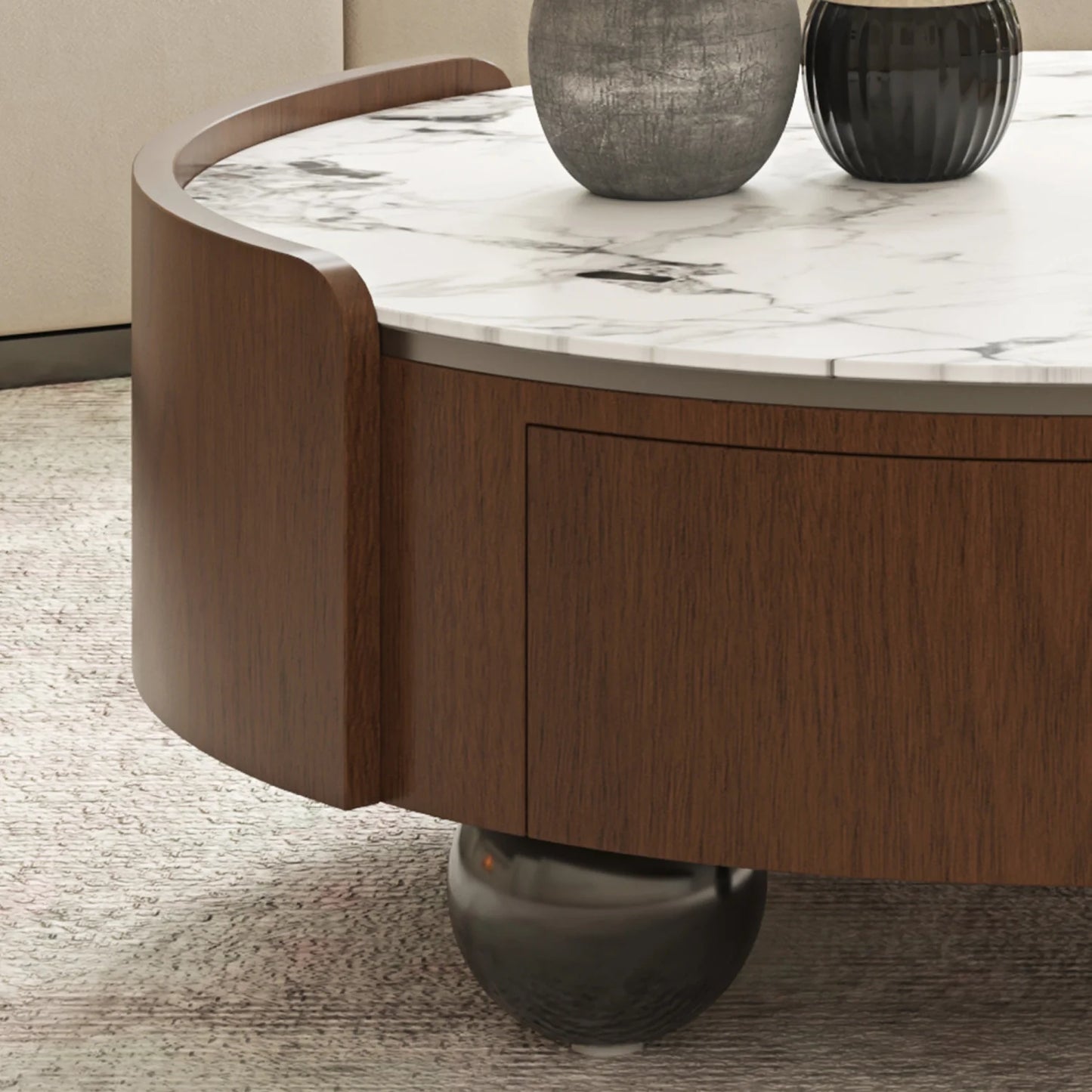 Luxury Walnut Stone Top Coffee Table Modern Italian Style for Villa