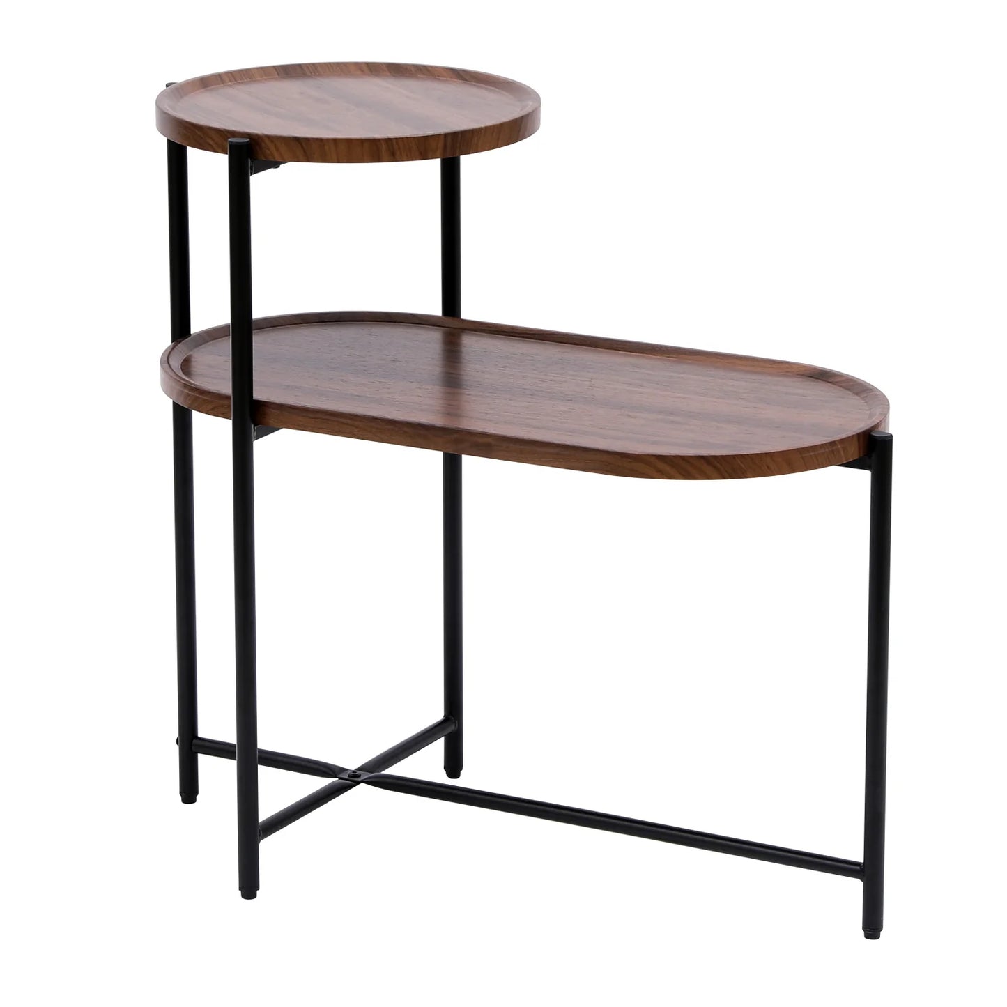 Luxury Walnut Tiered Oval Coffee Table Modern Italian Style for Villa