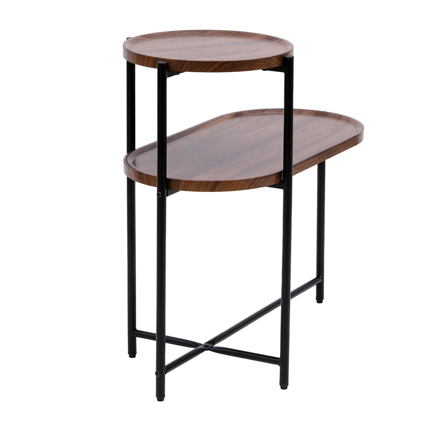 Luxury Walnut Tiered Oval Coffee Table Modern Italian Style for Villa