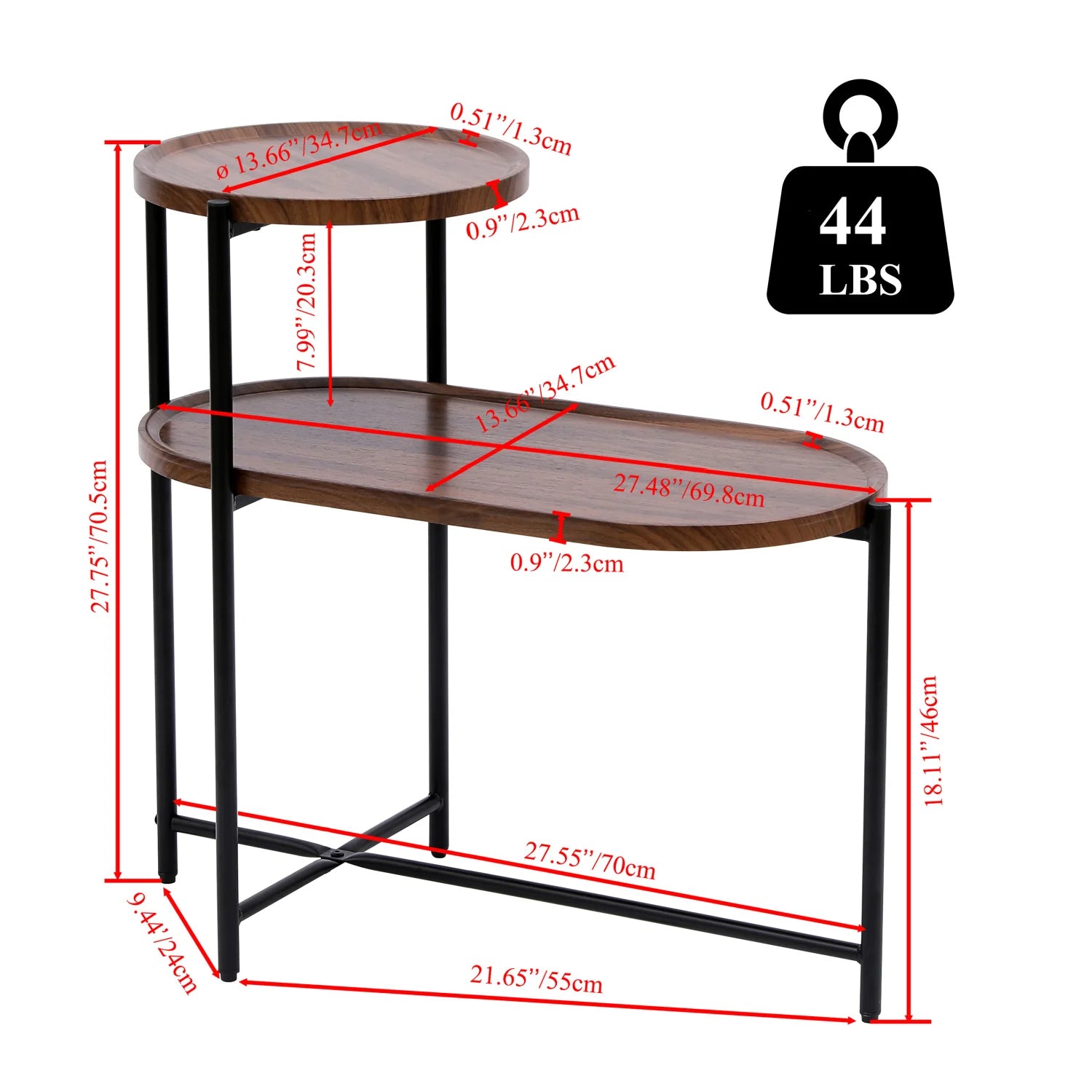 Luxury Walnut Tiered Oval Coffee Table Modern Italian Style for Villa