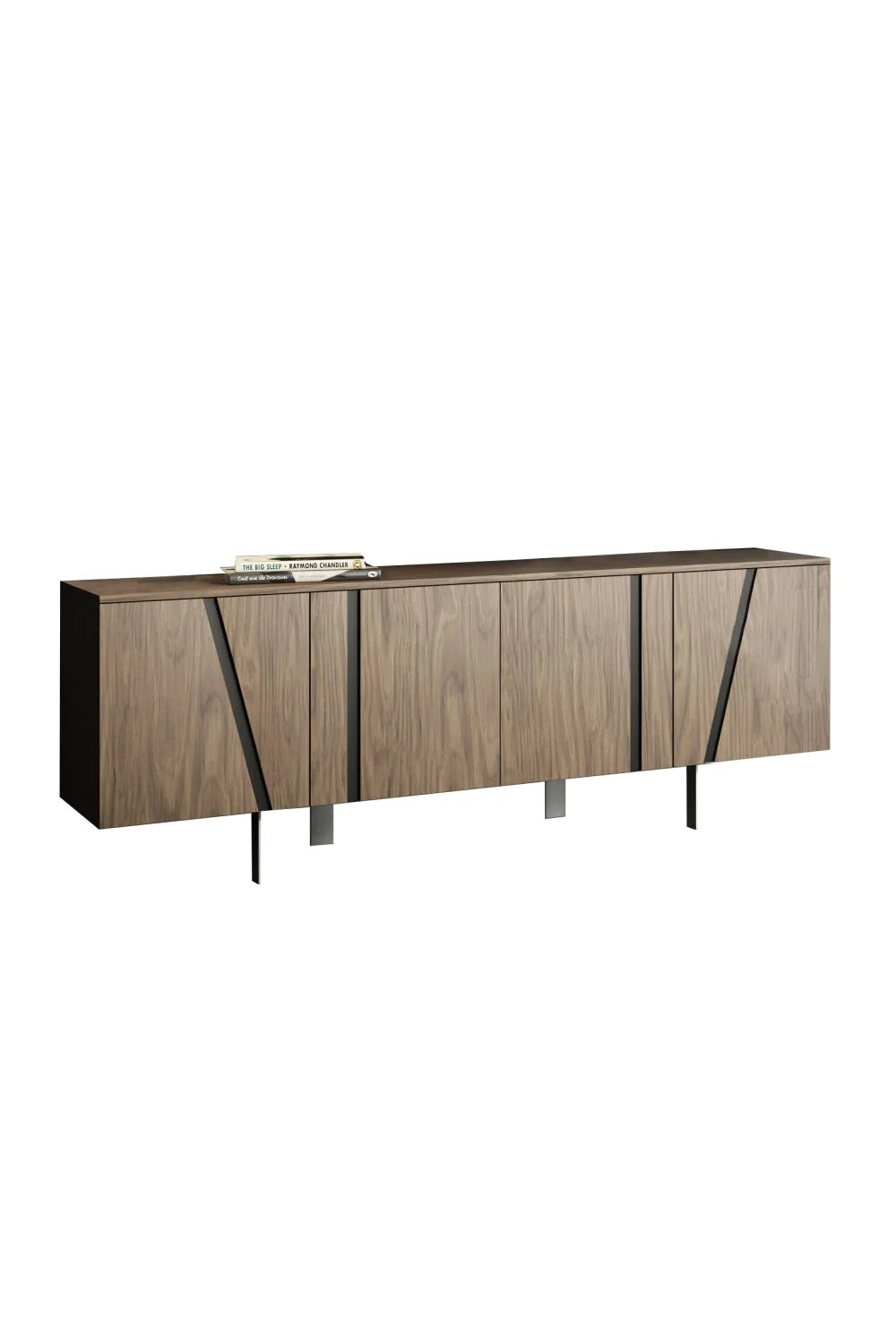 Luxury Walnut Veneer 4-Door Sideboard European Style for Villa