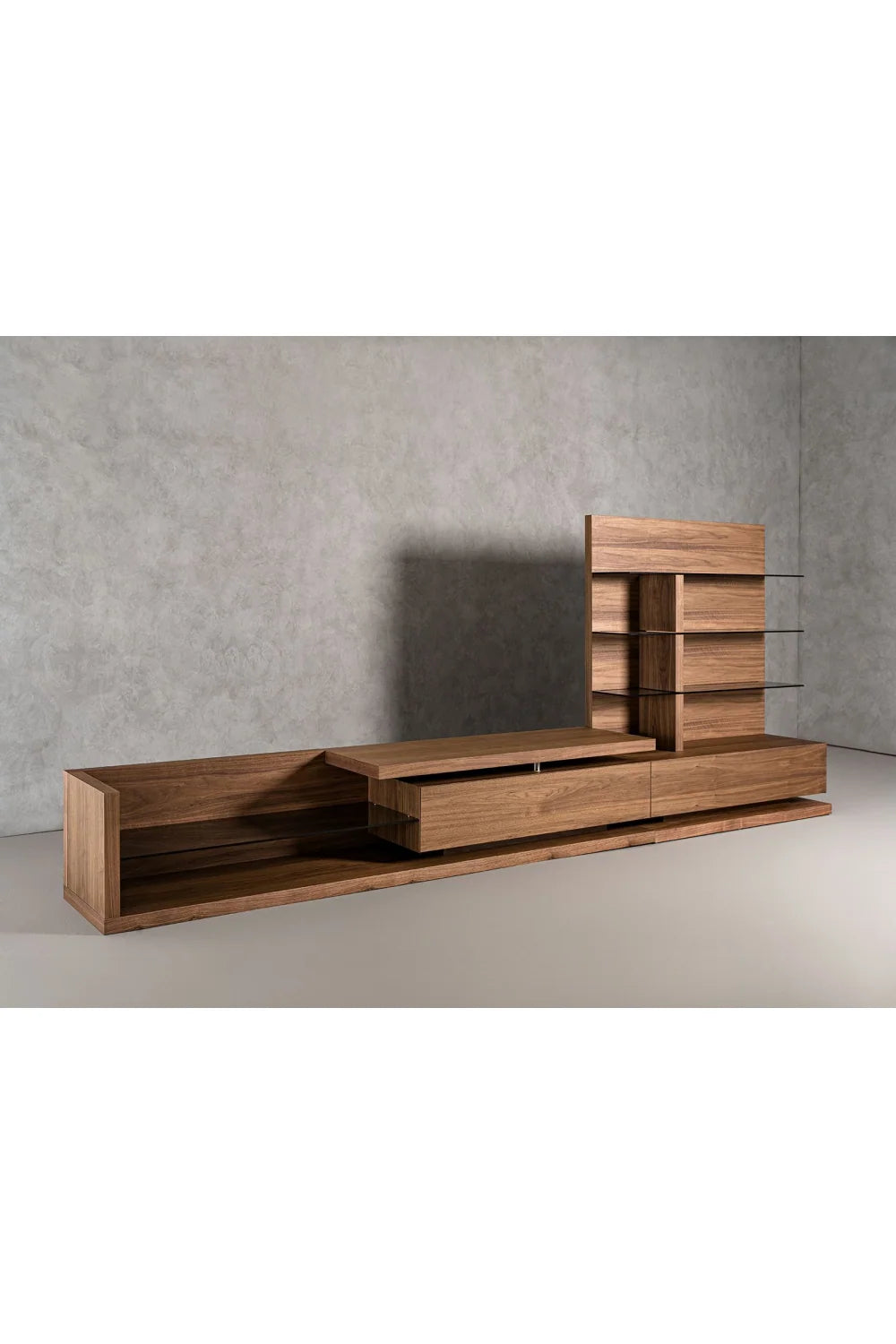Luxury Walnut Veneer Entertainment Center Modern Italian Style for Villa
