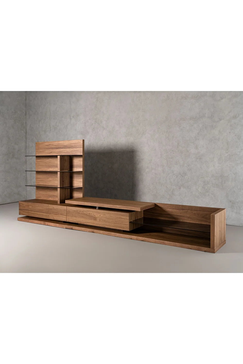 Luxury Walnut Veneer Entertainment Center Modern Italian Style for Villa