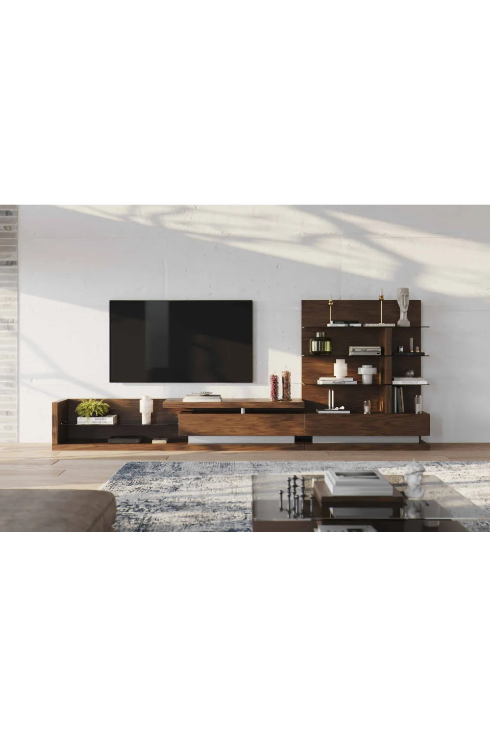 Luxury Walnut Veneer Entertainment Center Modern Italian Style for Villa