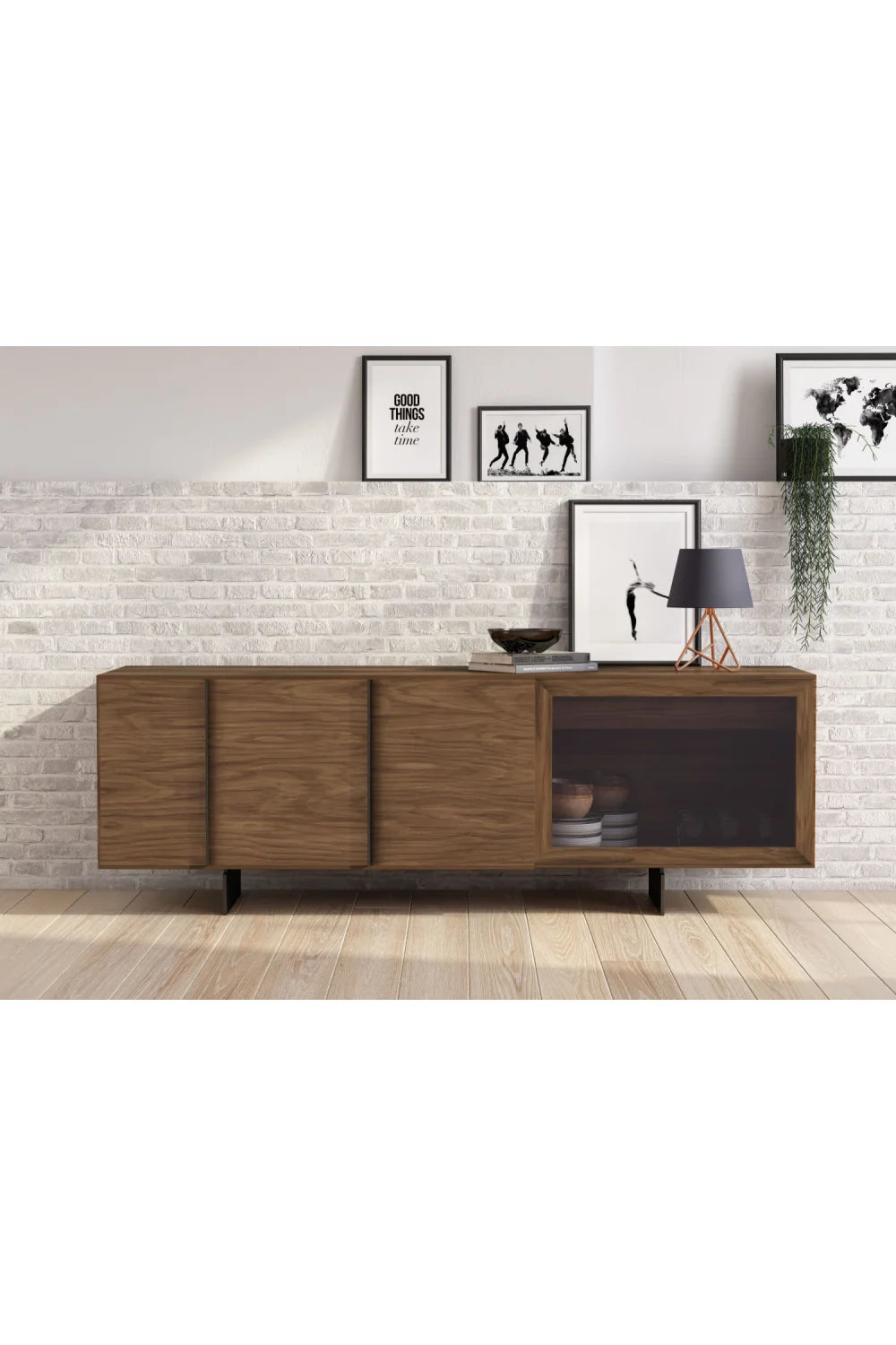 Luxury Walnut Veneer Sideboard European Style for Villa