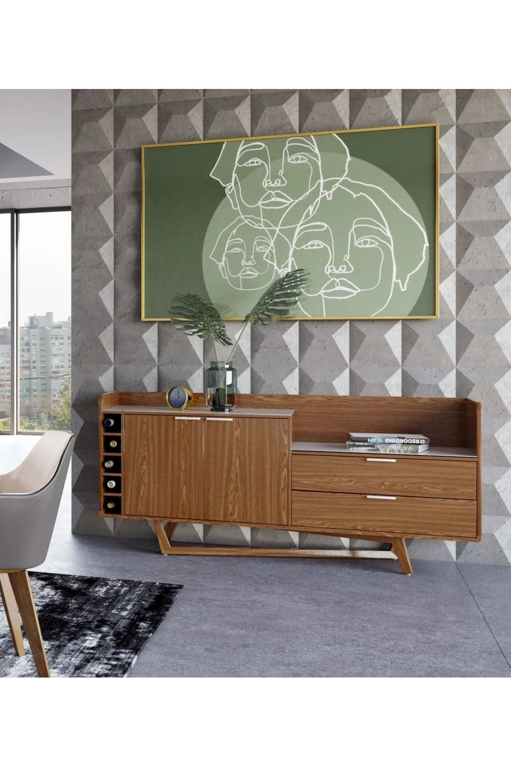 Luxury Walnut White Marble Top Sideboard European Style for Villa