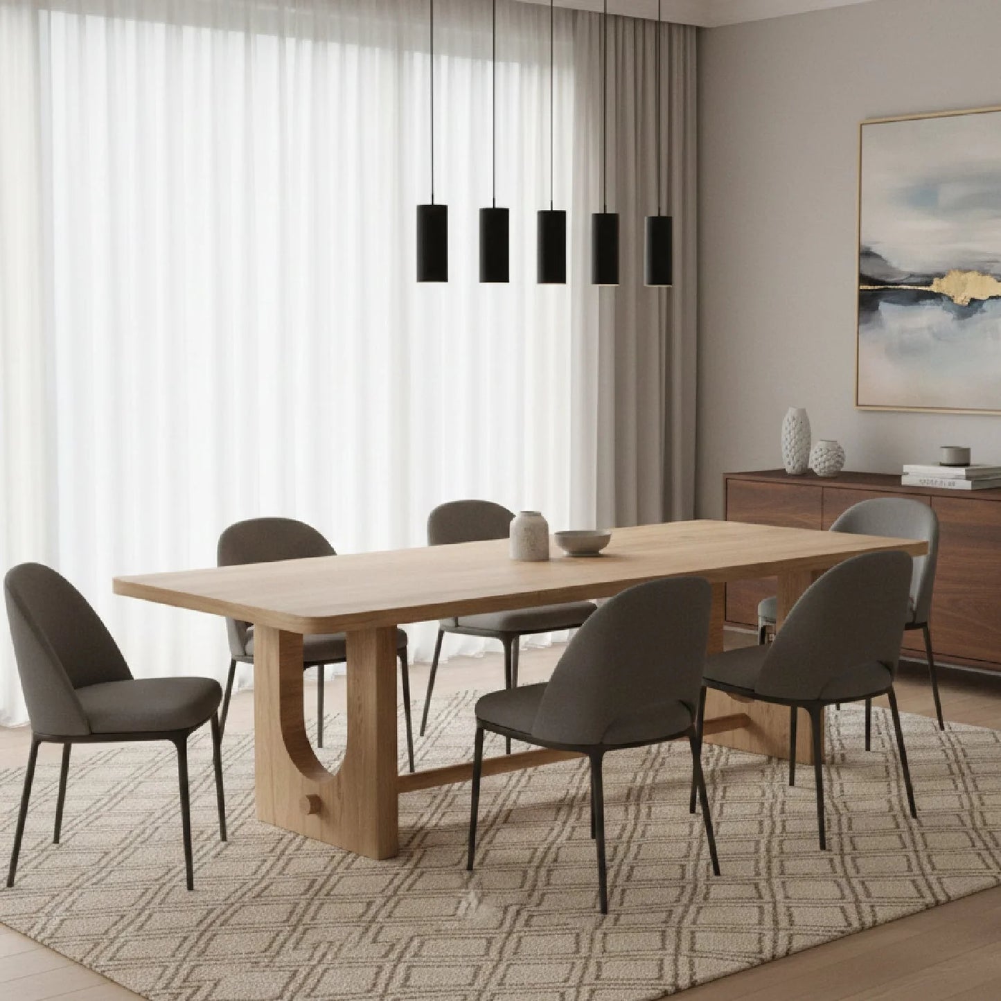 Luxury Walz Trestle Oak Dining Table Modern Italian Style for Villa