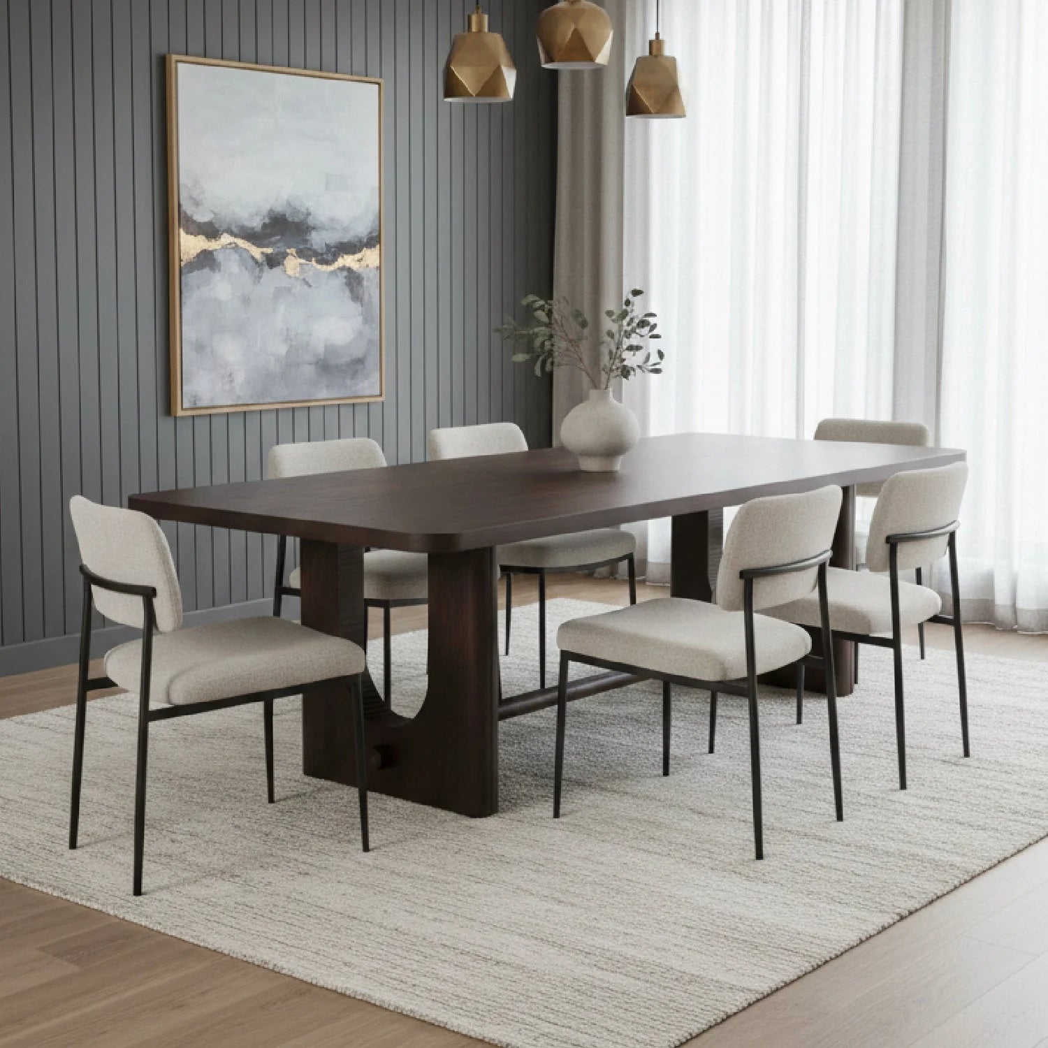 Luxury Walz Trestle Oak Dining Table Modern Italian Style for Villa