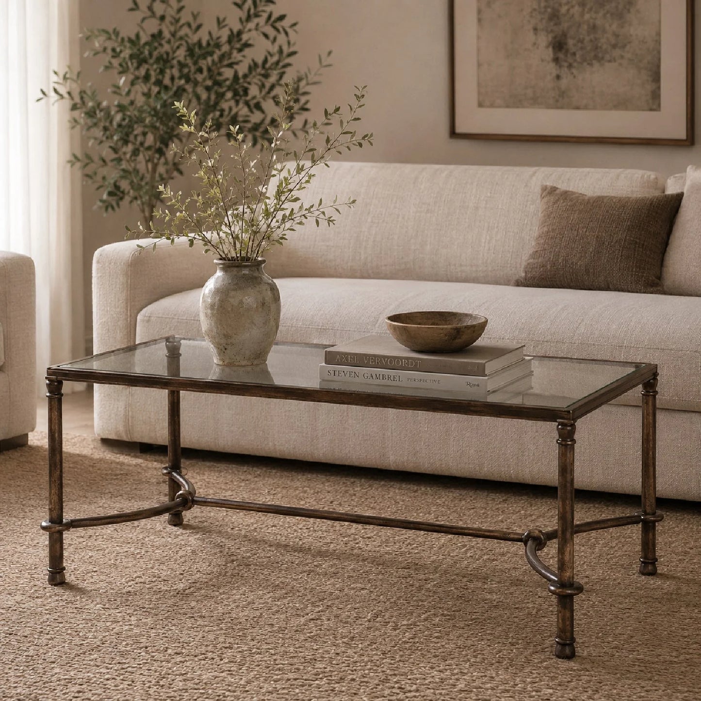 Luxury Warring Bronze Framed Coffee Table Modern Italian Style for Villa