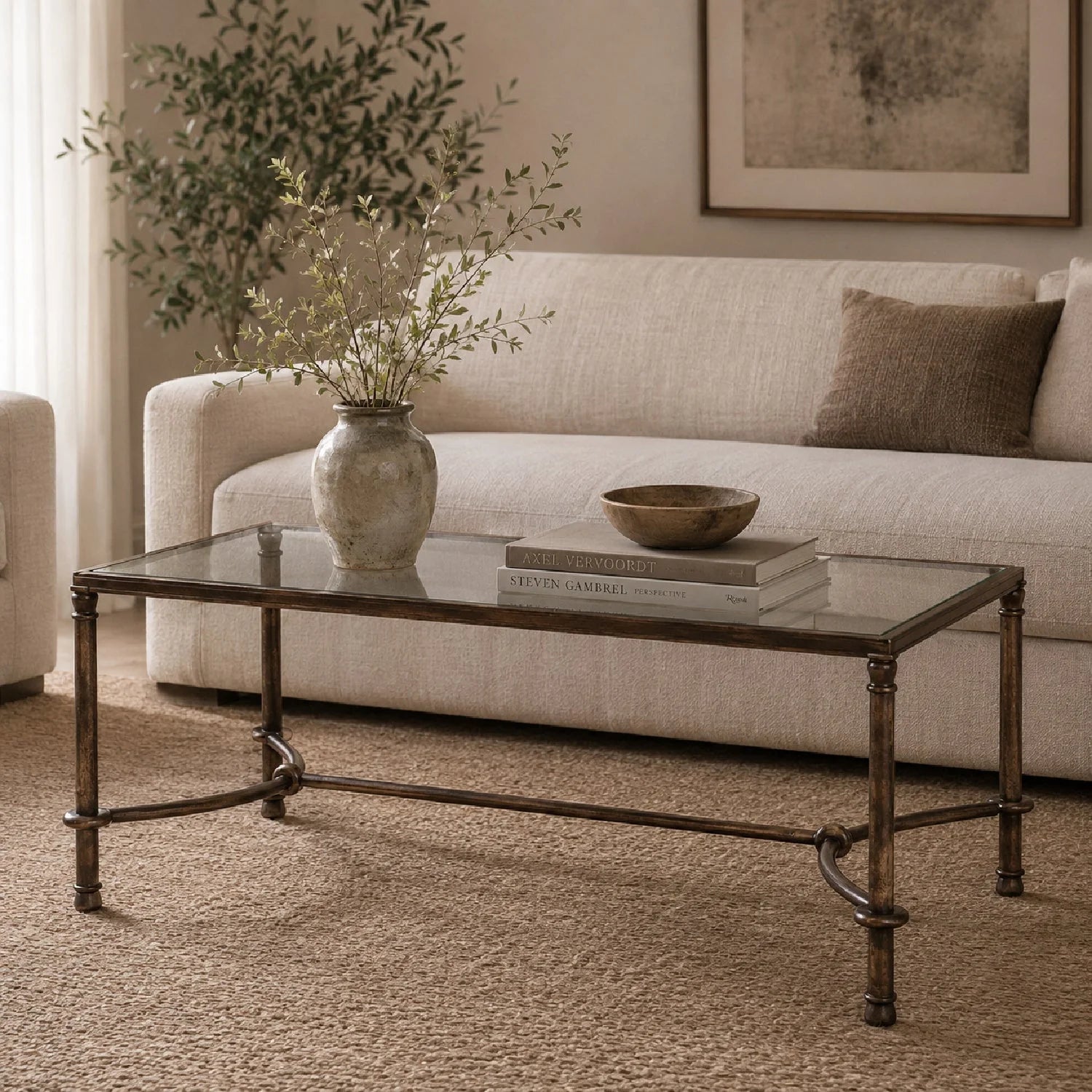 Luxury Warring Bronze Framed Coffee Table Modern Italian Style for Villa
