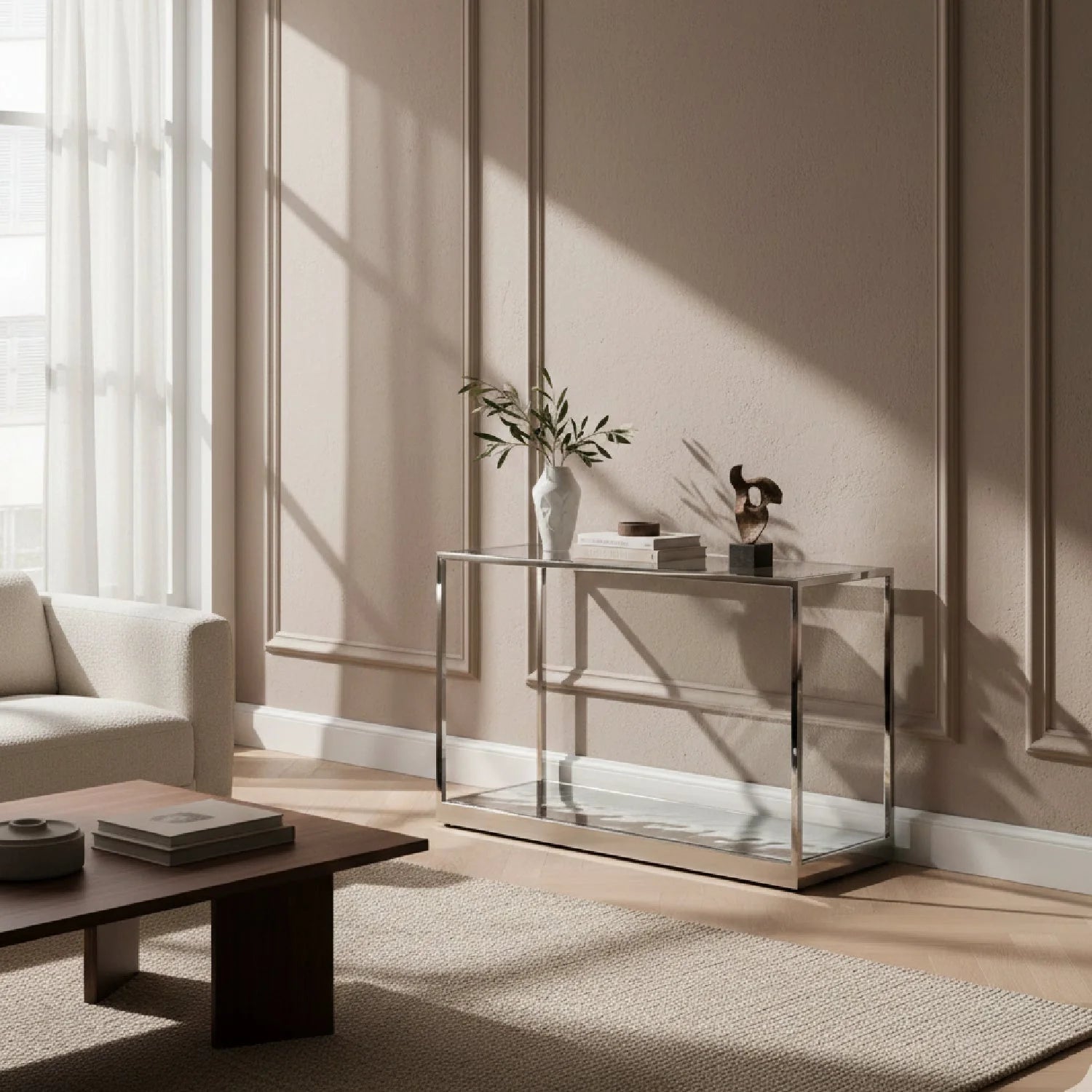 Luxury Wave Glass Console Table Modern Italian Style for Villa