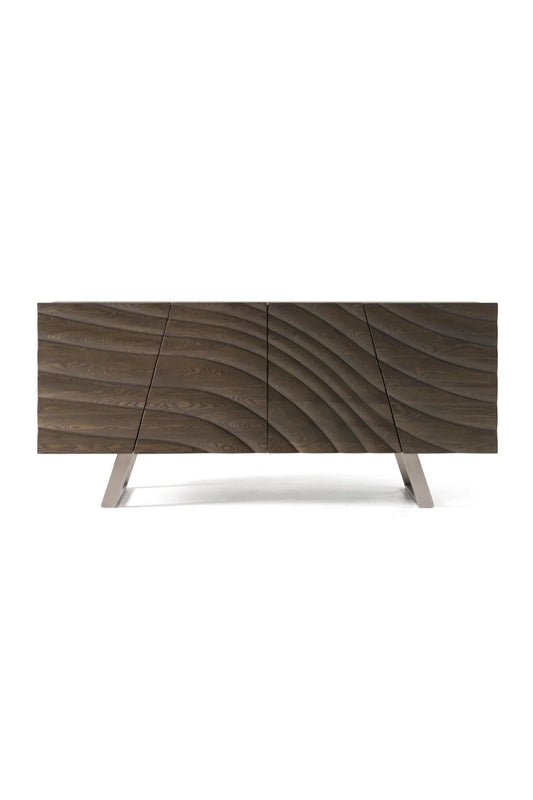 Luxury Wave Patterned Ash 4-Door Sideboard European Style for Villa