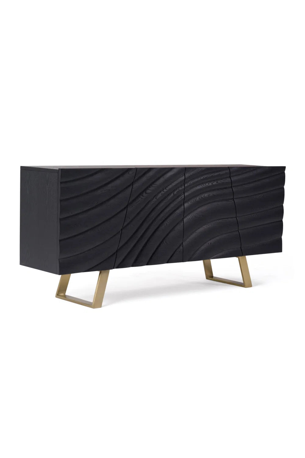 Luxury Wave Patterned Ash 4-Door Sideboard European Style for Villa