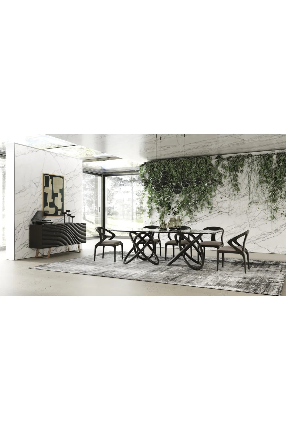Luxury Wave Patterned Ash 4-Door Sideboard European Style for Villa