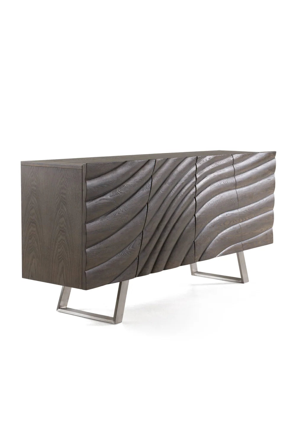 Luxury Wave Patterned Ash 4-Door Sideboard European Style for Villa
