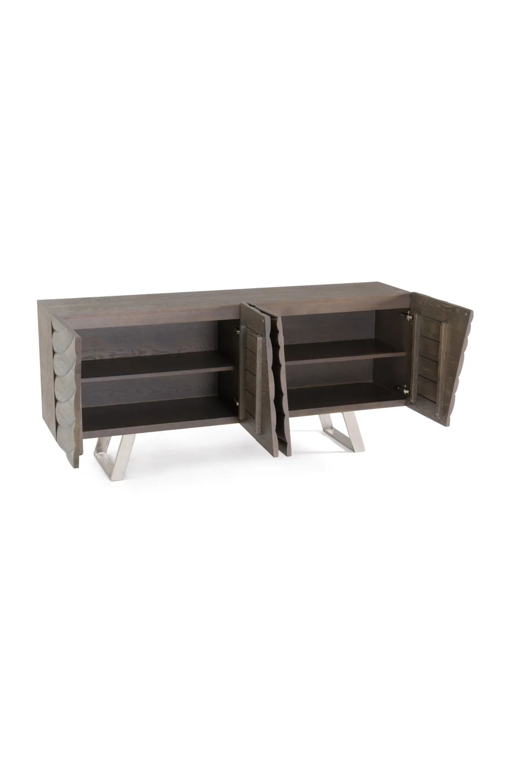 Luxury Wave Patterned Ash 4-Door Sideboard European Style for Villa