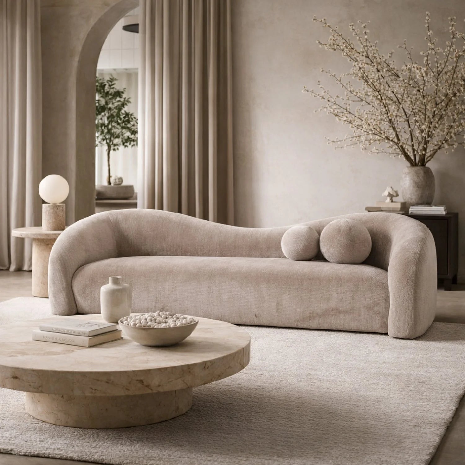 Luxury Wavy Back 4-Seater Sofa Modern Italian Style for Villa