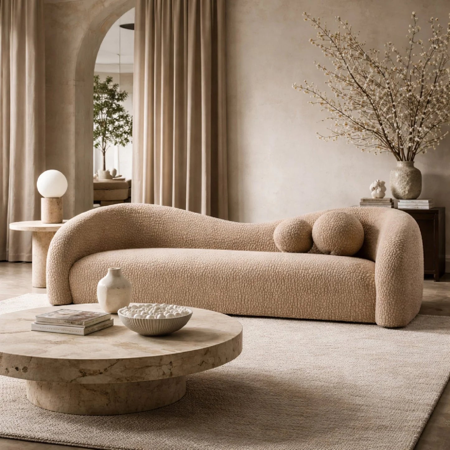 Luxury Wavy Back 4-Seater Sofa Modern Italian Style for Villa