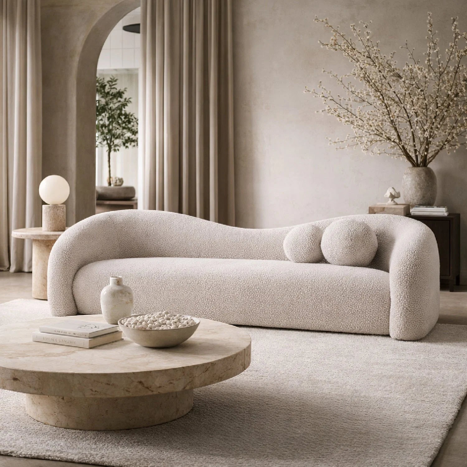 Luxury Wavy Back 4-Seater Sofa Modern Italian Style for Villa