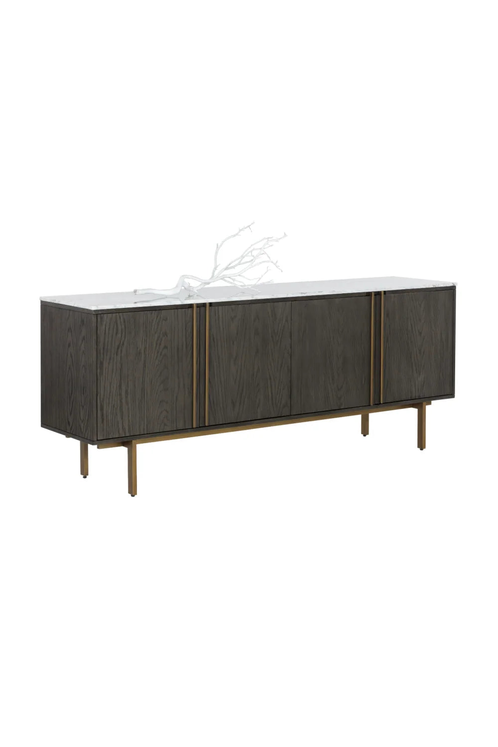 Luxury Weathered Oak White Marble 4-Door Sideboard European Style for Villa