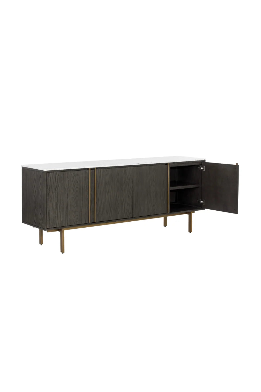 Luxury Weathered Oak White Marble 4-Door Sideboard European Style for Villa