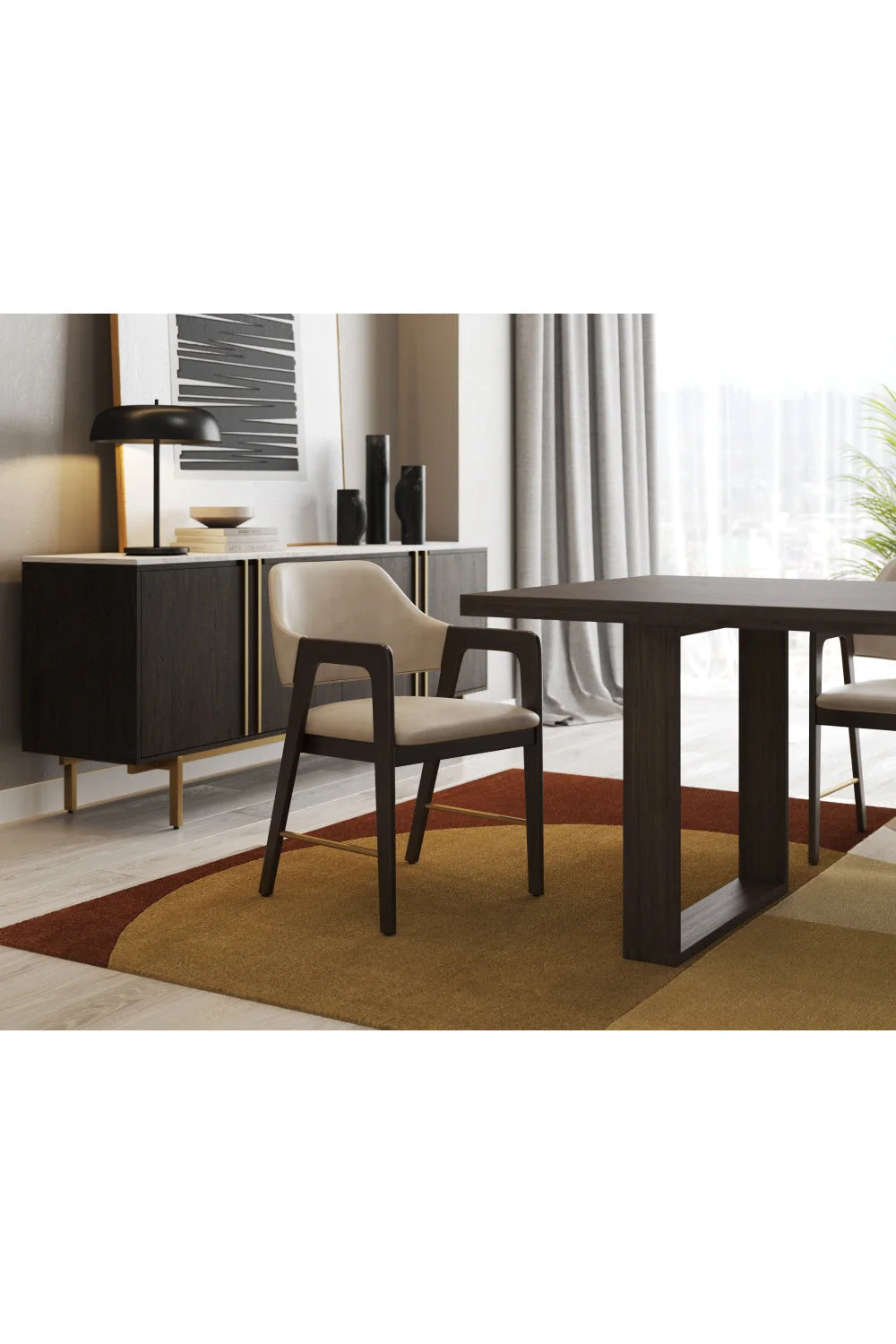 Luxury Weathered Oak White Marble 4-Door Sideboard European Style for Villa