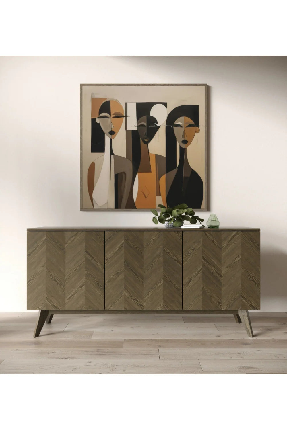 Luxury Wenge Veneer 3-Door Sideboard European Style for Villa
