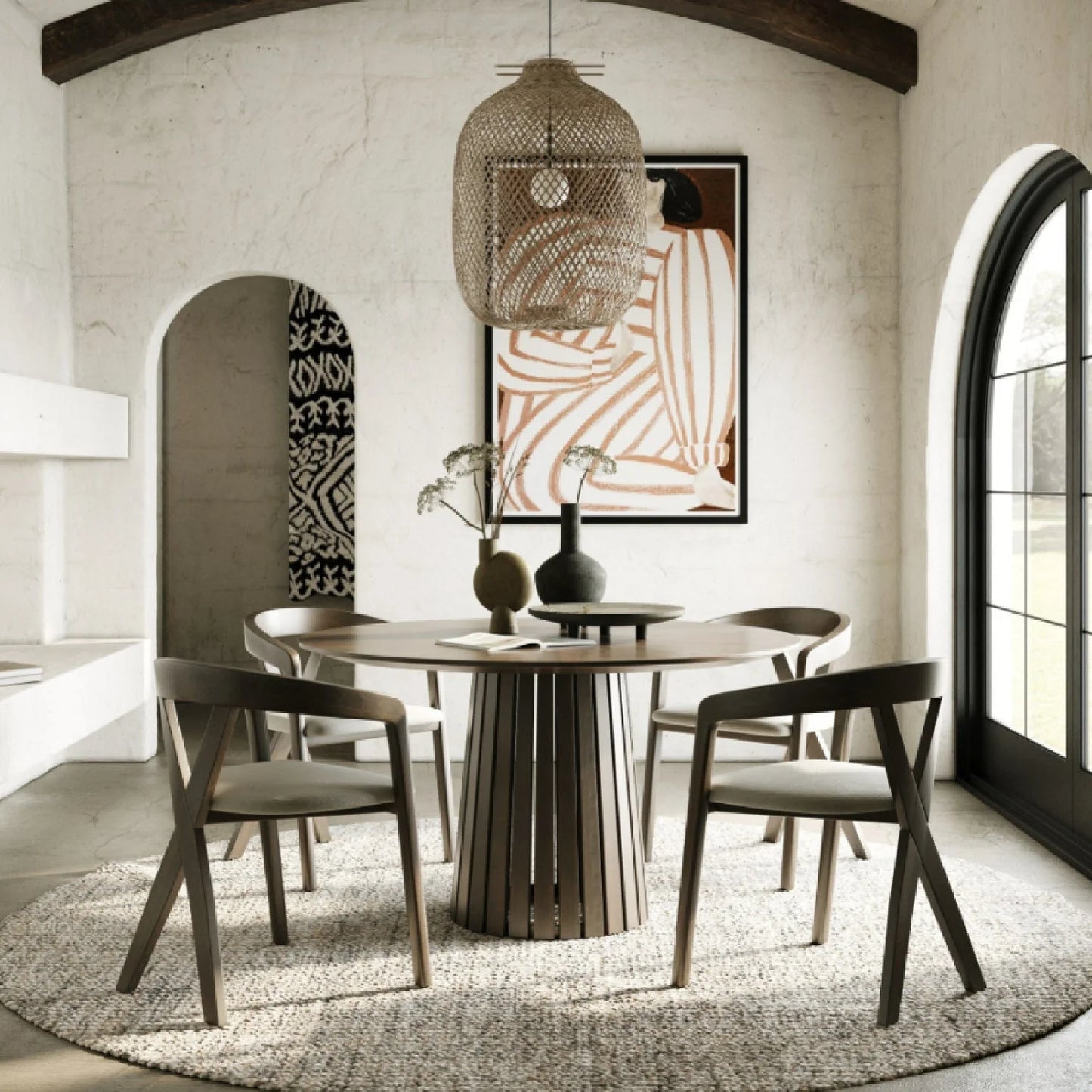 Luxury Wenge Veneer Round Dining Table Modern Italian Style for Villa