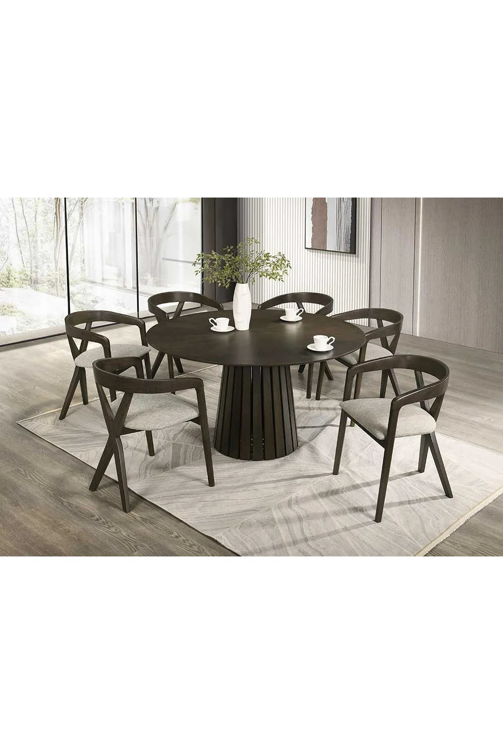 Luxury Wenge Veneer Round Dining Table Modern Italian Style for Villa