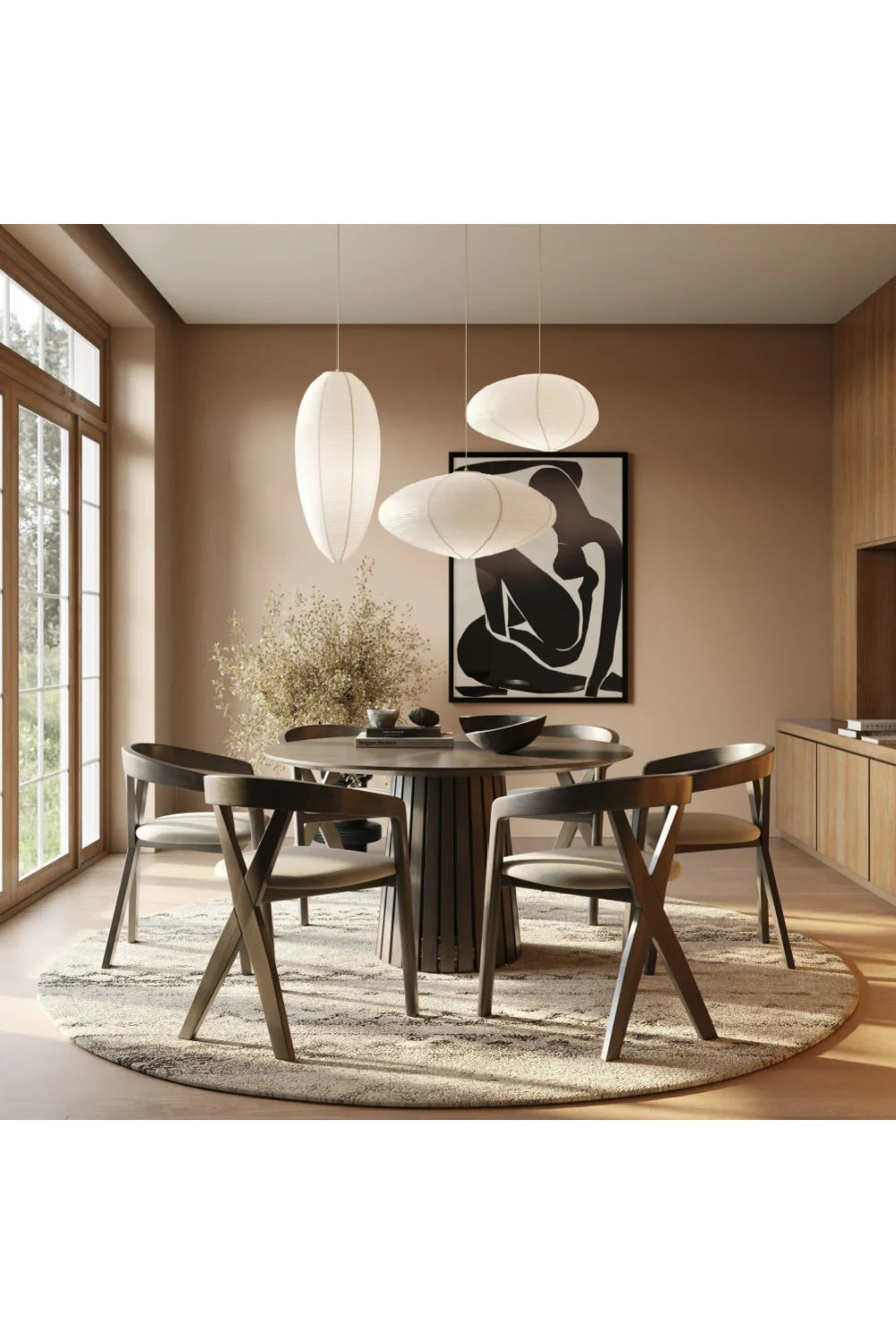 Luxury Wenge Veneer Round Dining Table Modern Italian Style for Villa