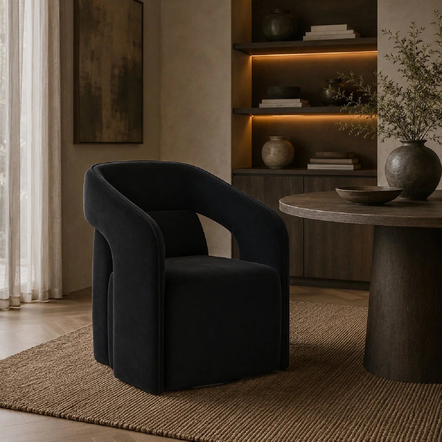 Luxury Wheeled Fabric Dining Armchair European Style for Villa