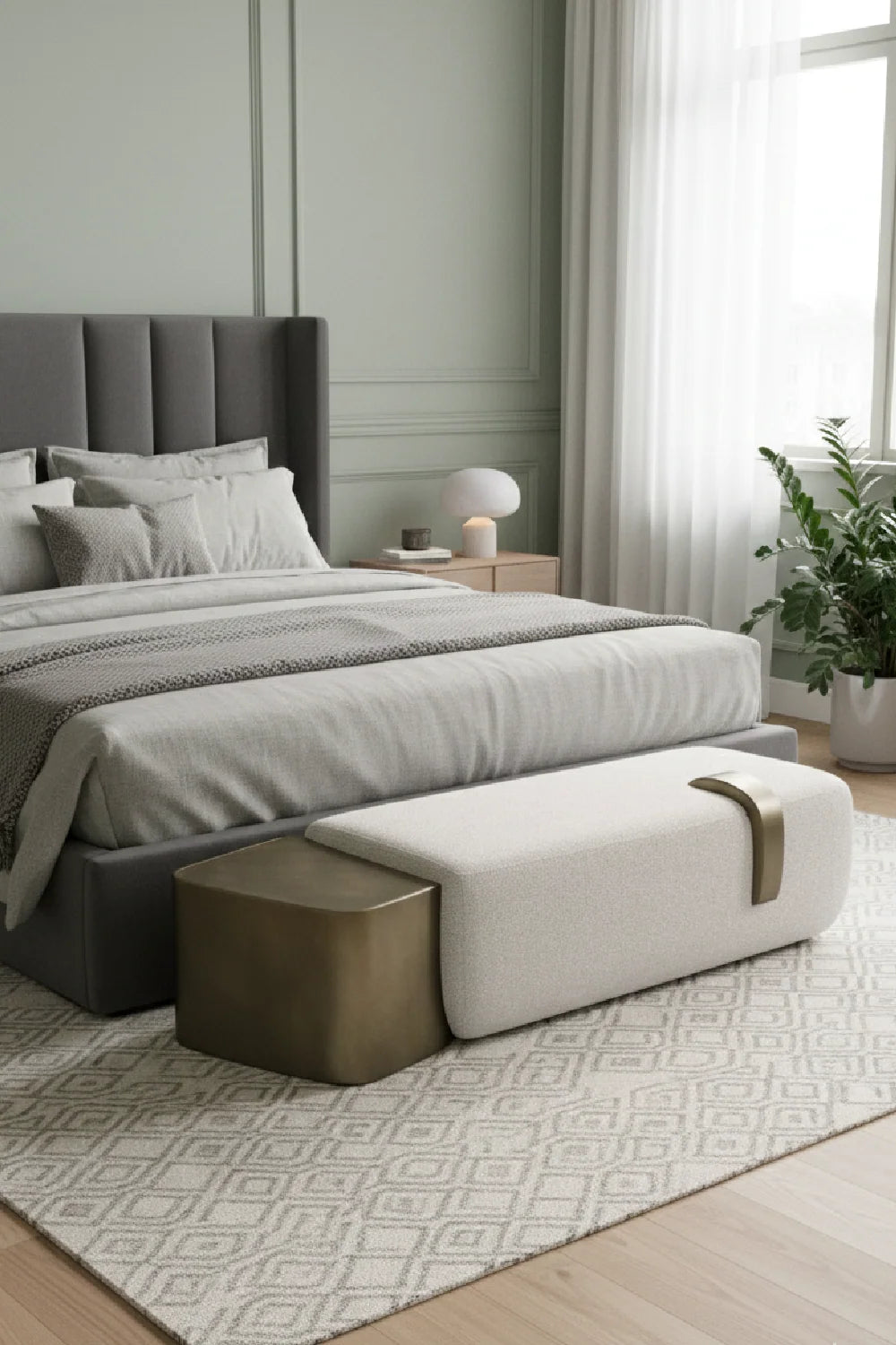 Luxury White Bench with Tray Table European Style for Villa