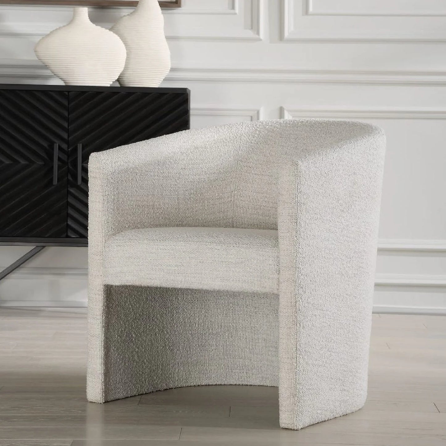 Luxury White Boucle Barrel Accent Chair Modern Italian Style for Villa