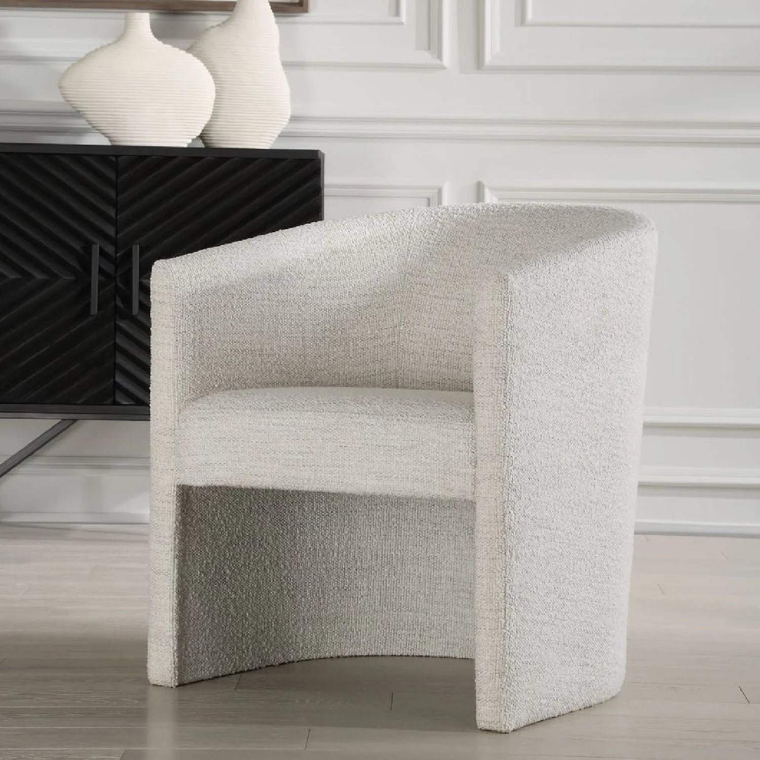 Luxury White Boucle Barrel Accent Chair Modern Italian Style for Villa