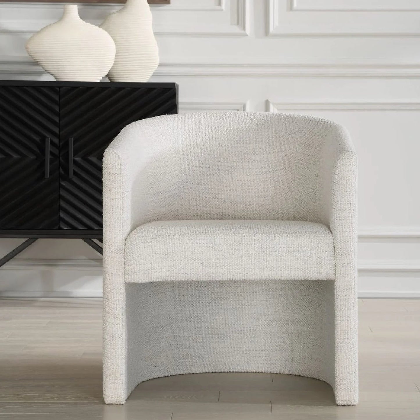 Luxury White Boucle Barrel Accent Chair Modern Italian Style for Villa