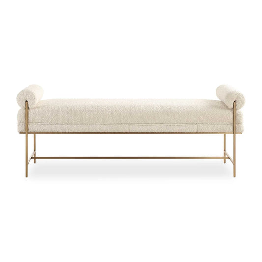Luxury White Boucle Bench European Style for Villa