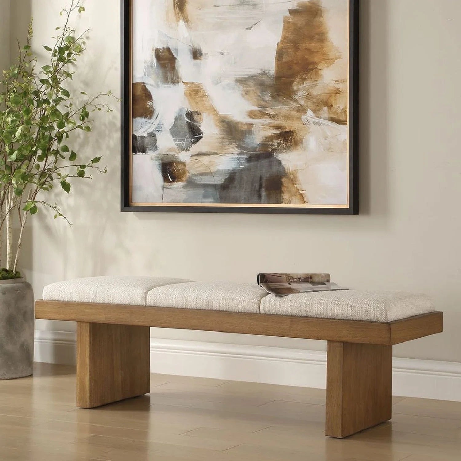 Luxury White Boucle Bench European Style for Villa