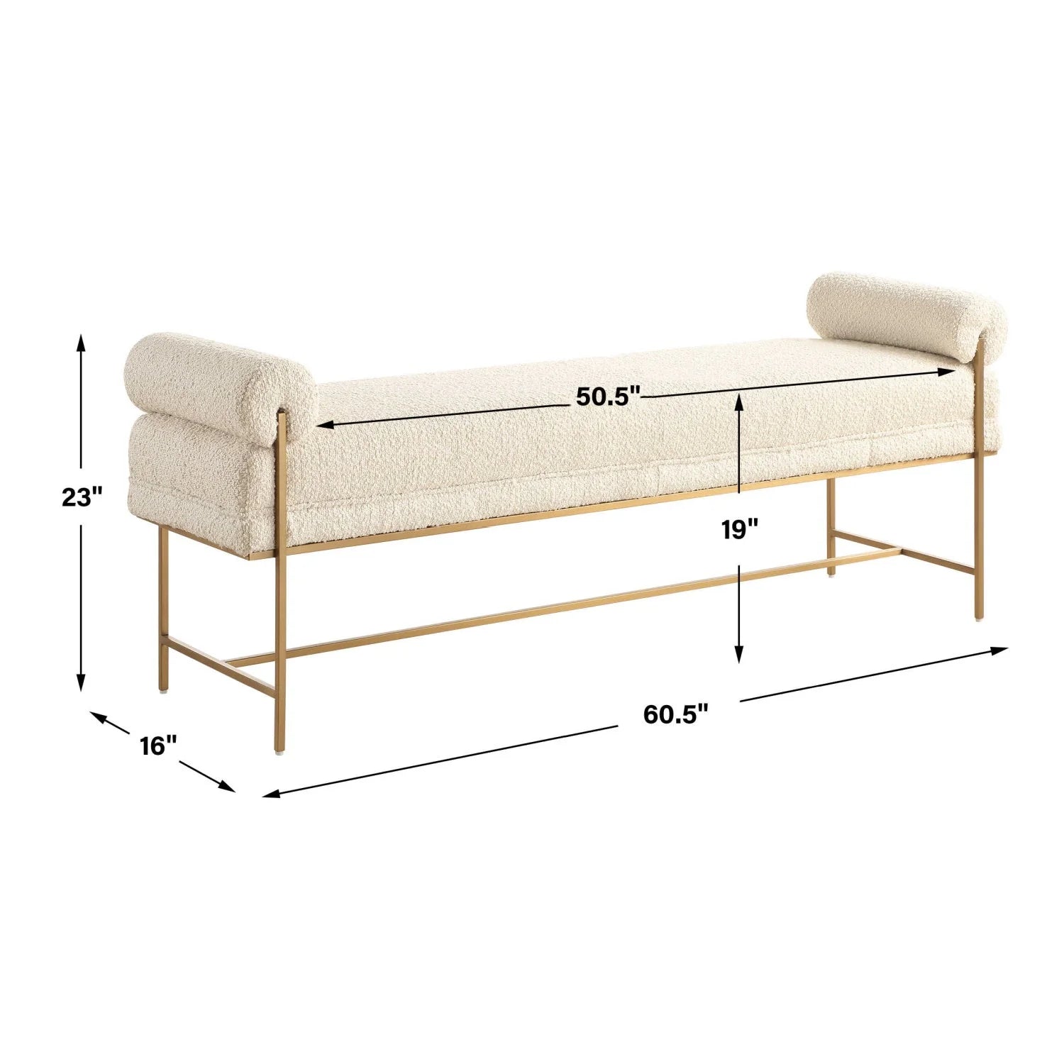 Luxury White Boucle Bench European Style for Villa