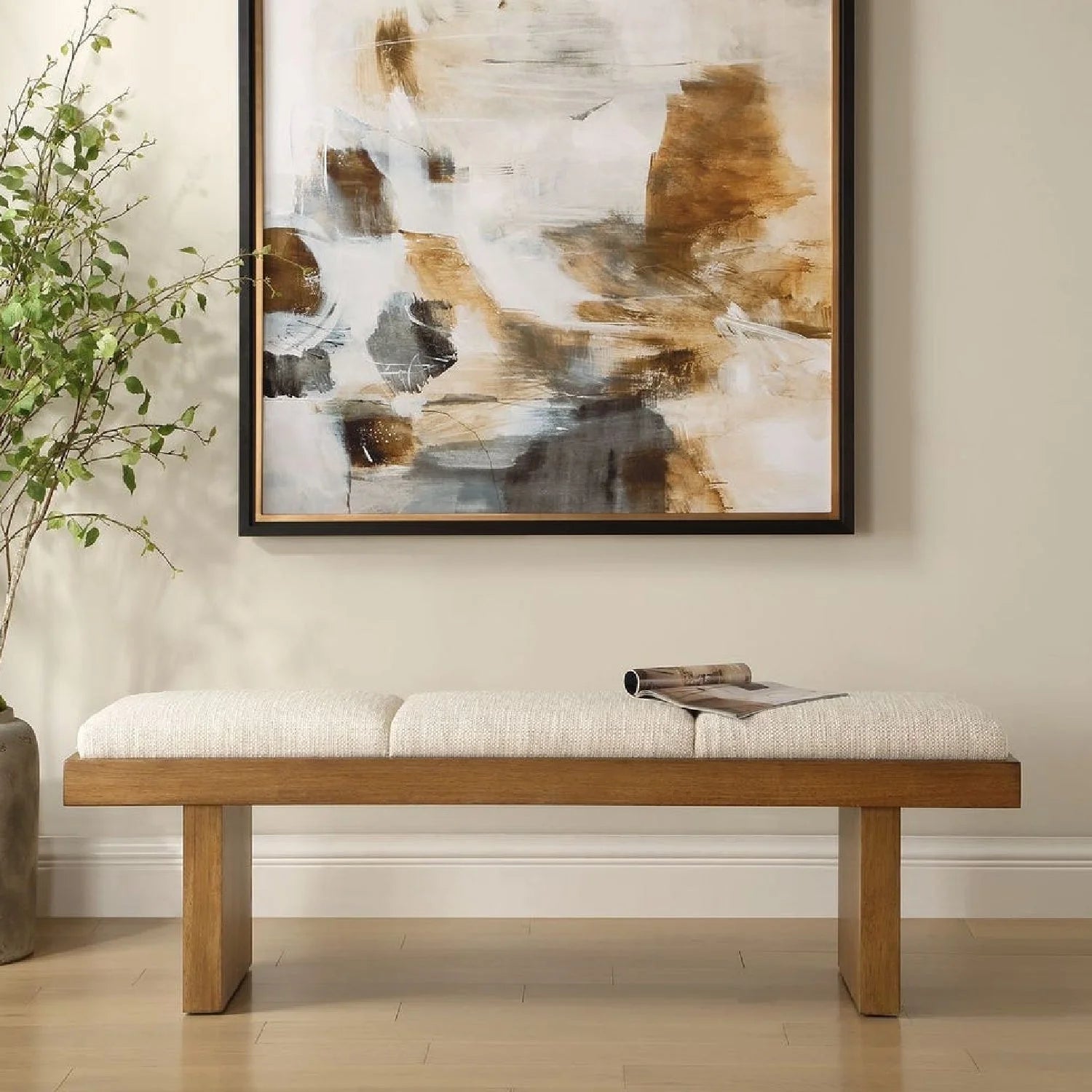 Luxury White Boucle Bench European Style for Villa