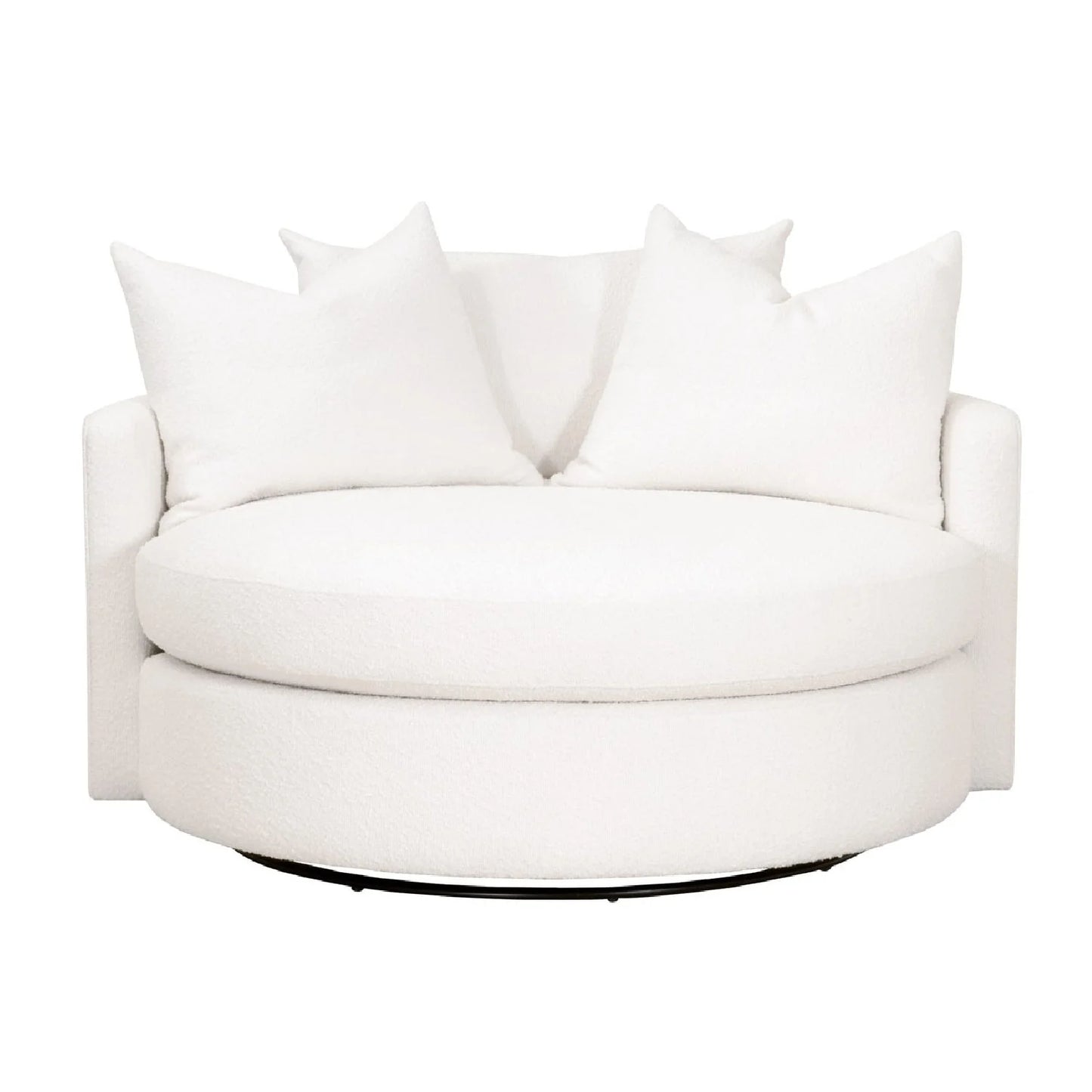 Luxury White Boucle Round Swivel Chair European Style for Villa