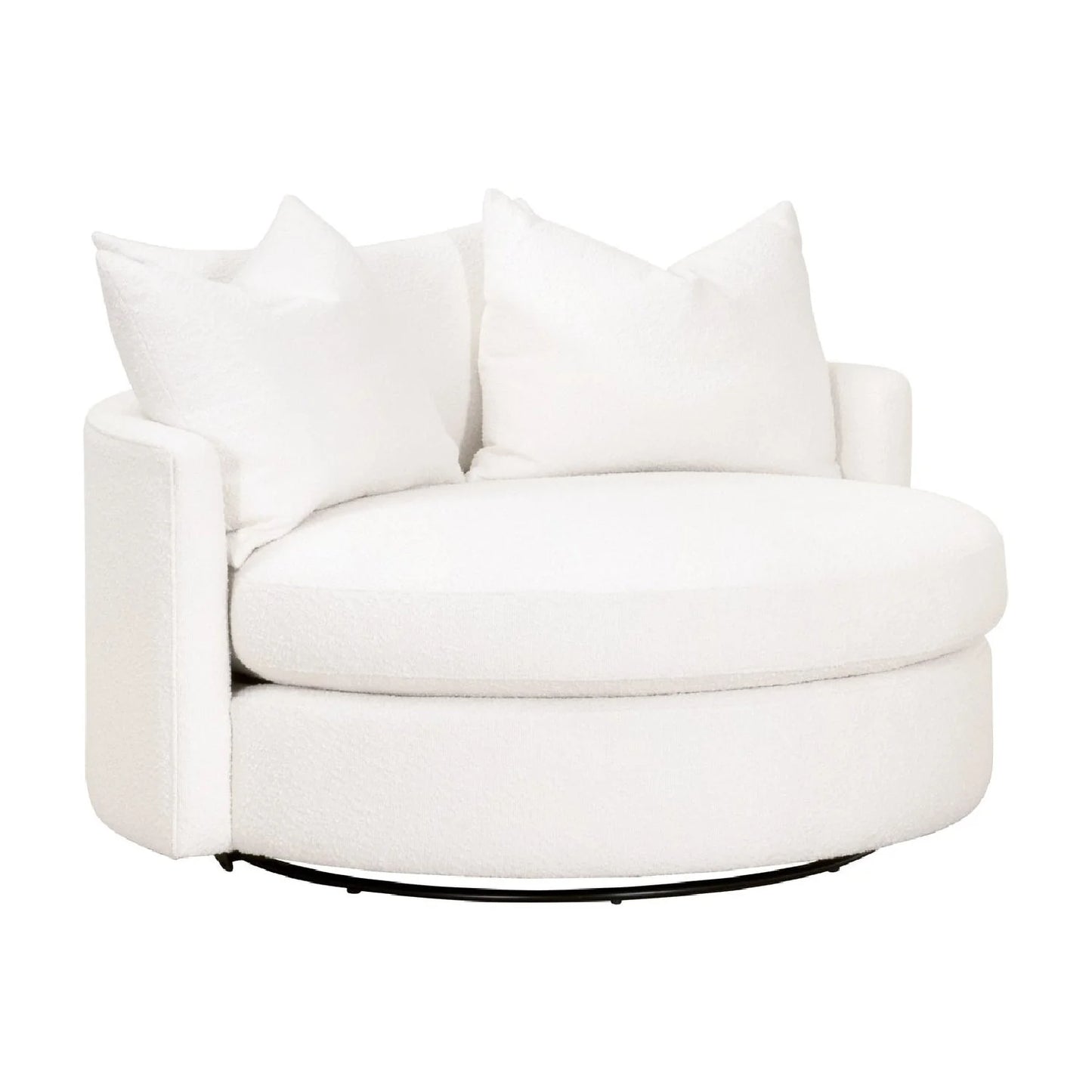 Luxury White Boucle Round Swivel Chair European Style for Villa