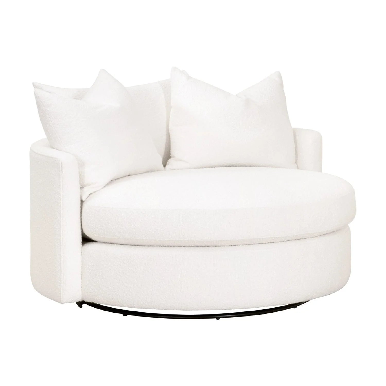 Luxury White Boucle Round Swivel Chair European Style for Villa