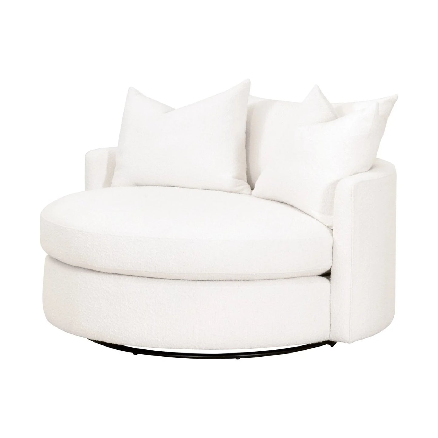 Luxury White Boucle Round Swivel Chair European Style for Villa